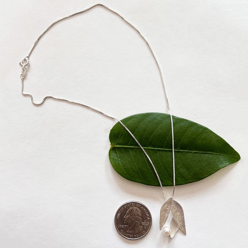 Delicate Petal and Pearl Necklace - Sterling Silver, Indonesia