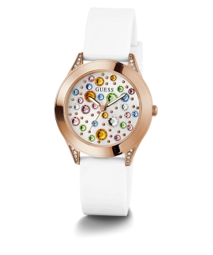 GUESS Ladies White Rose Gold Tone Analog Watch