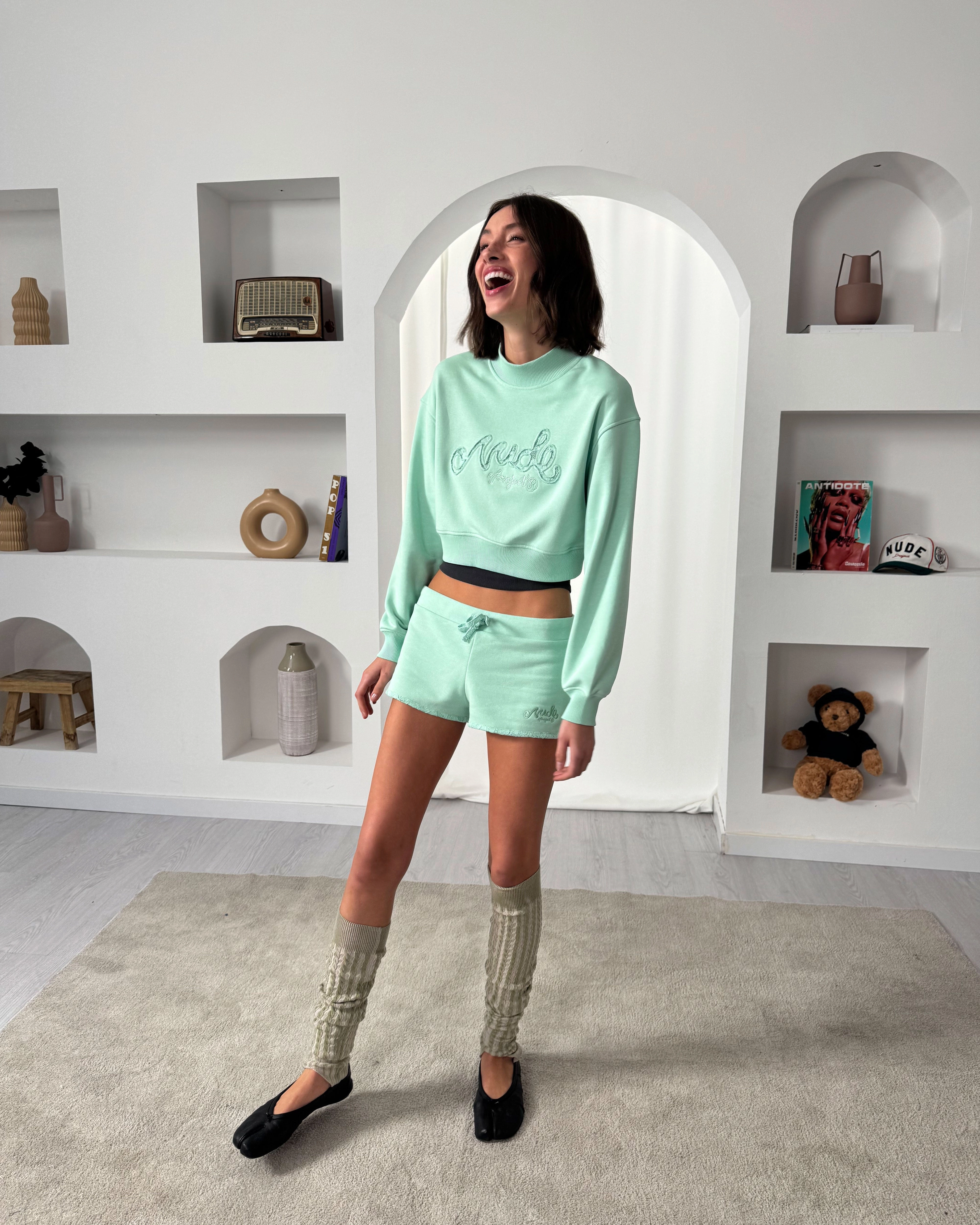 Lacy Cropped Sweatshirt Green