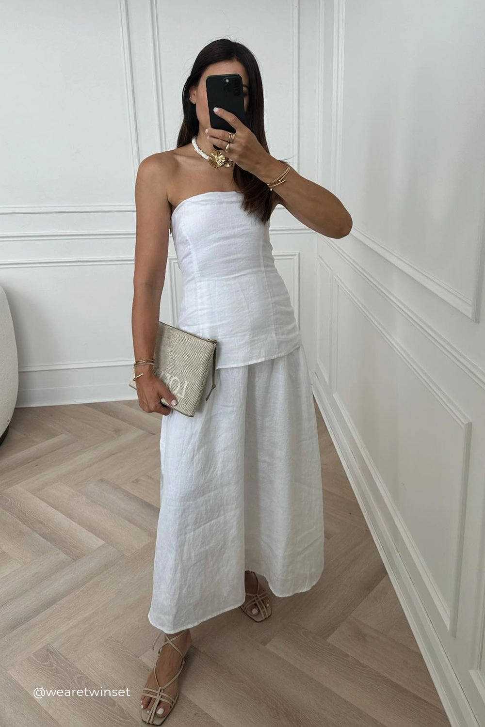 SASKIA WHITE LINEN STRAPLESS DRESS