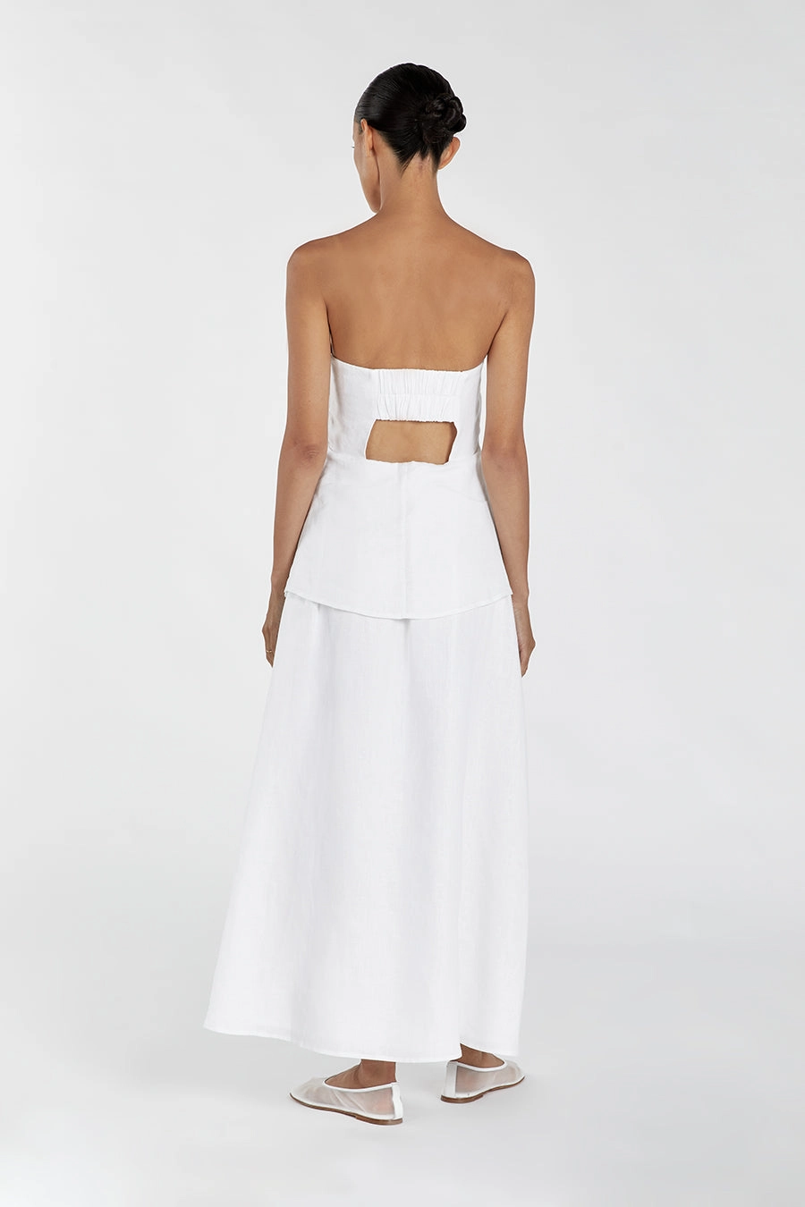 SASKIA WHITE LINEN STRAPLESS DRESS