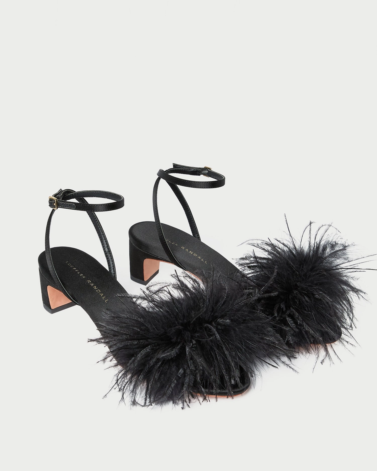 Senna Black Satin/Feather Sandal