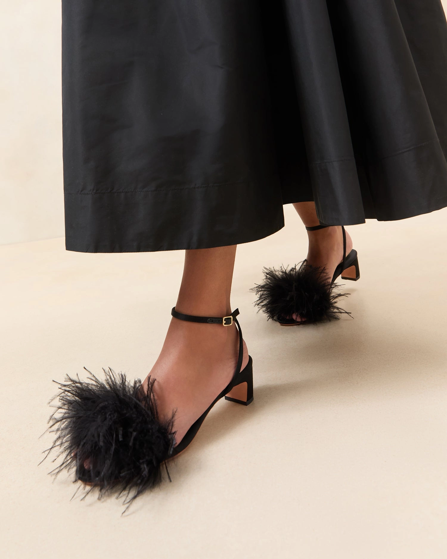 Senna Black Satin/Feather Sandal
